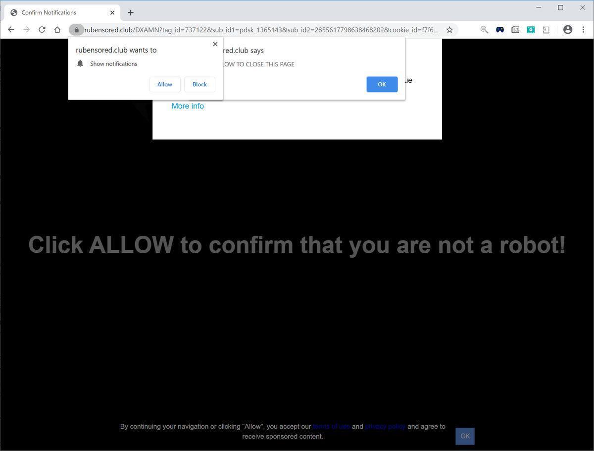 Remove Rubensored.club pop-up ads (Virus Removal Guide) 1 Image: Chrome browser is redirected to Rubensored.club