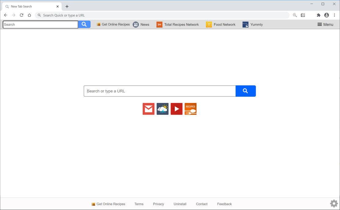 Image: Chrome browser is redirected to Search.getrecipesonlinetab1.com