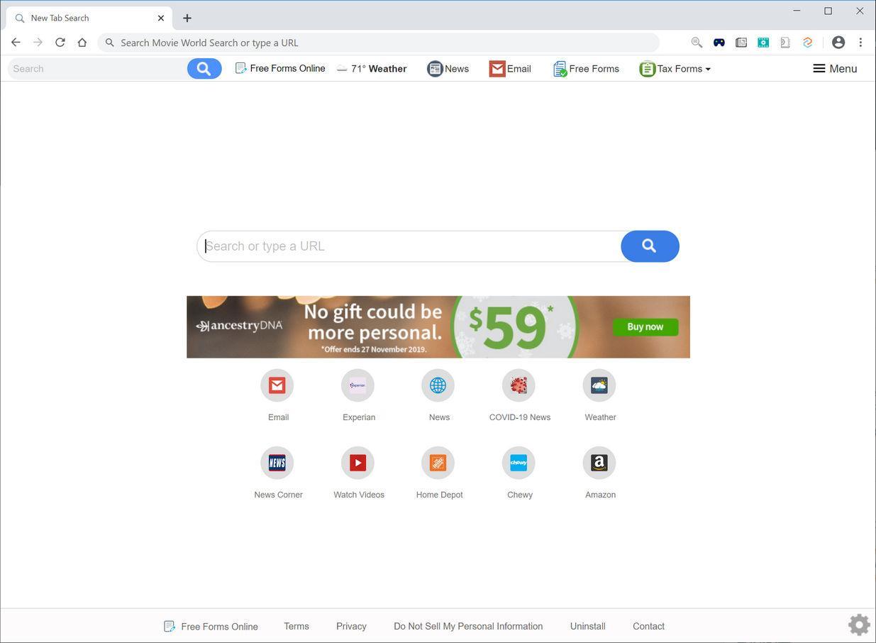 Image: Chrome browser is redirected to Search.hfreeforms.online