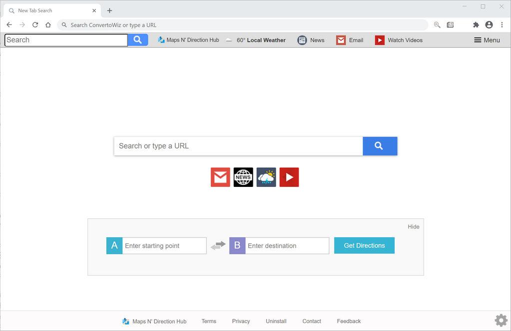 Image: Chrome browser is redirected to hp.hmapndirectionhub.com