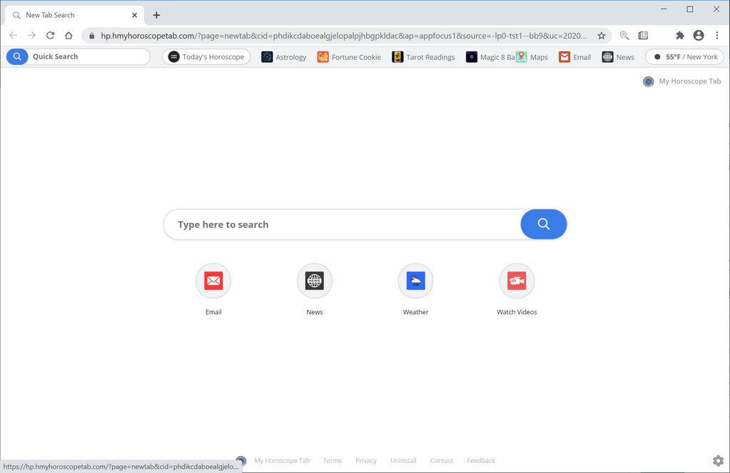 Image: Chrome browser is redirected to Search.hmyhoroscopetab.com
