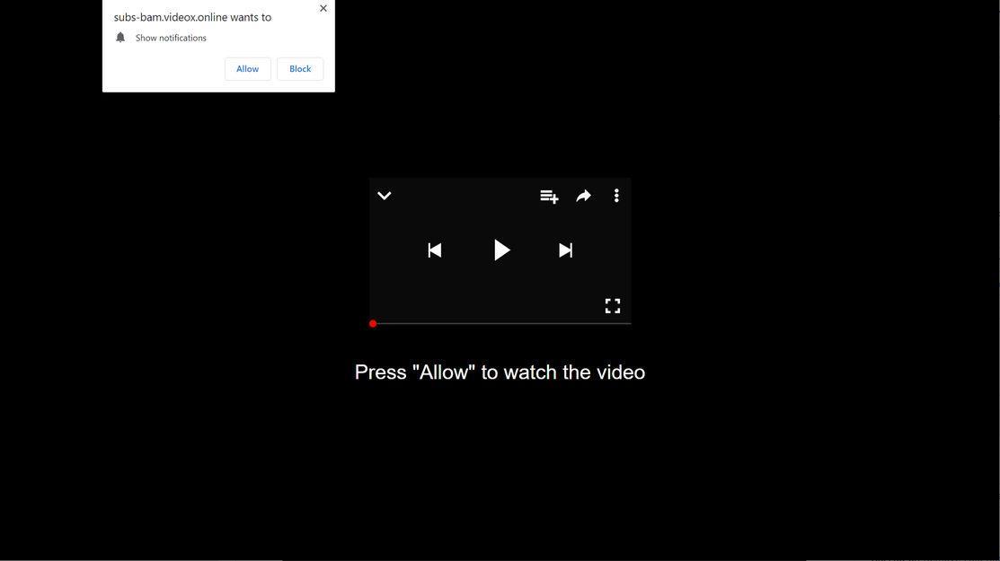 Image: Chrome browser is redirected to Subs-bam.videox.online