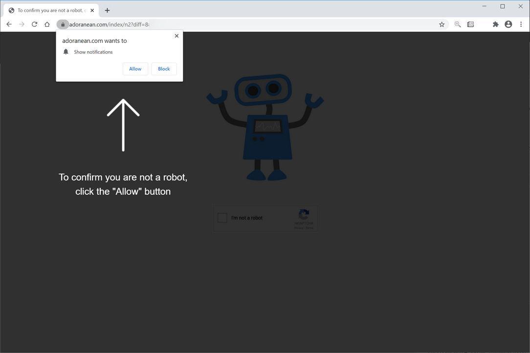 Image: Chrome browser is redirected to Adoranean.com