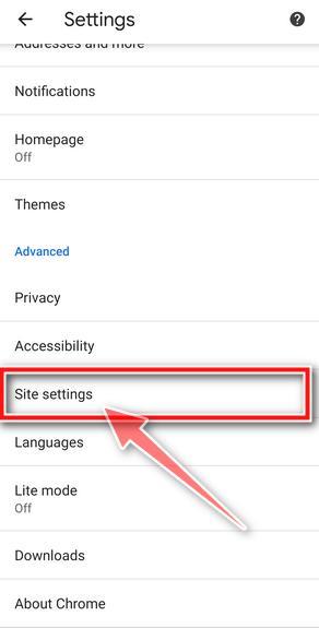Chrome Android Site Settings