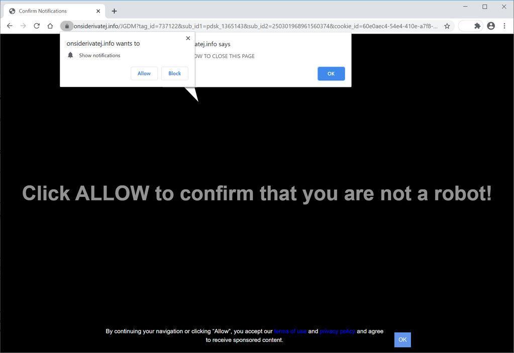 Image: Chrome browser is redirected to Onsiderivatej.info
