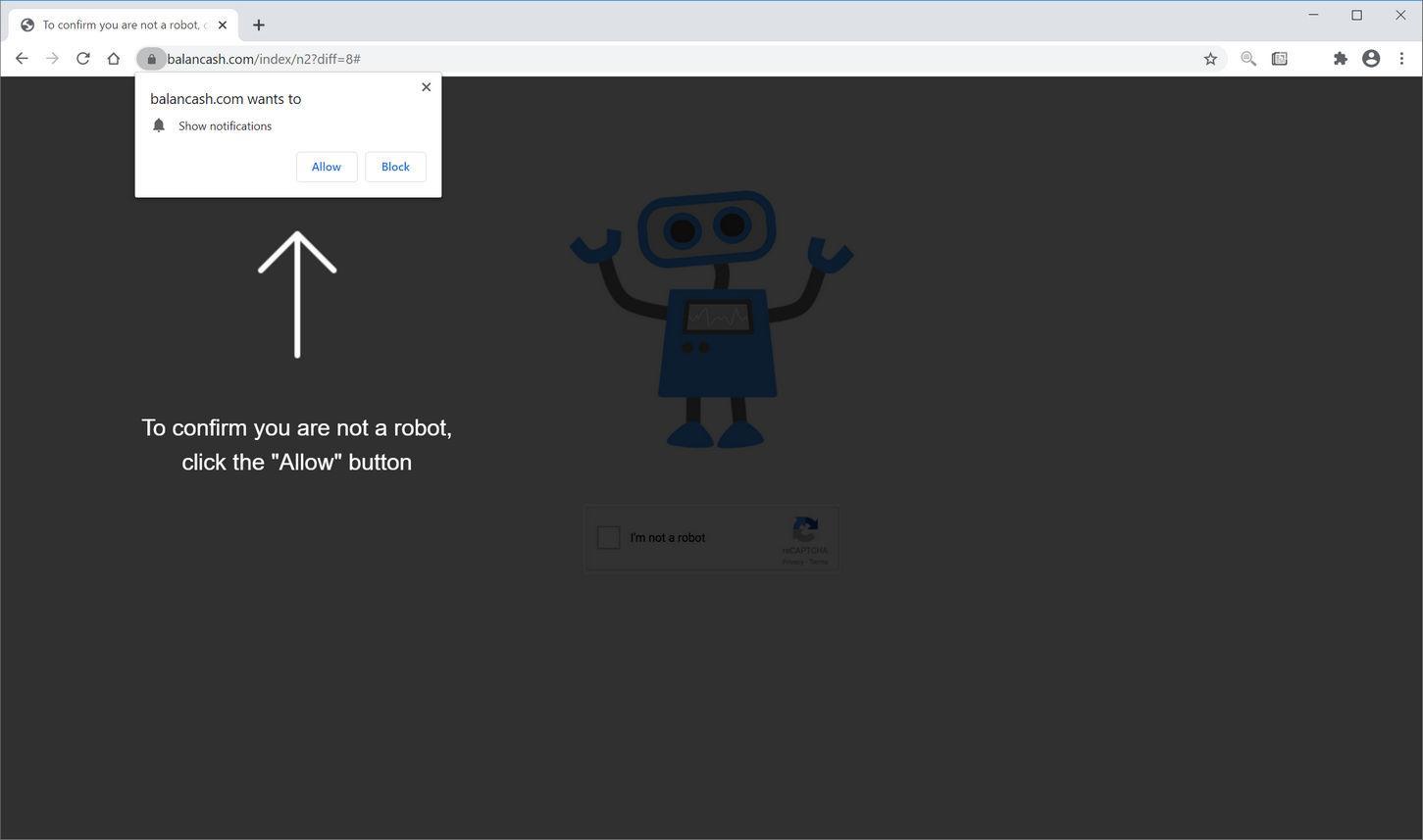 Image: Chrome browser is redirected to Balancash.com