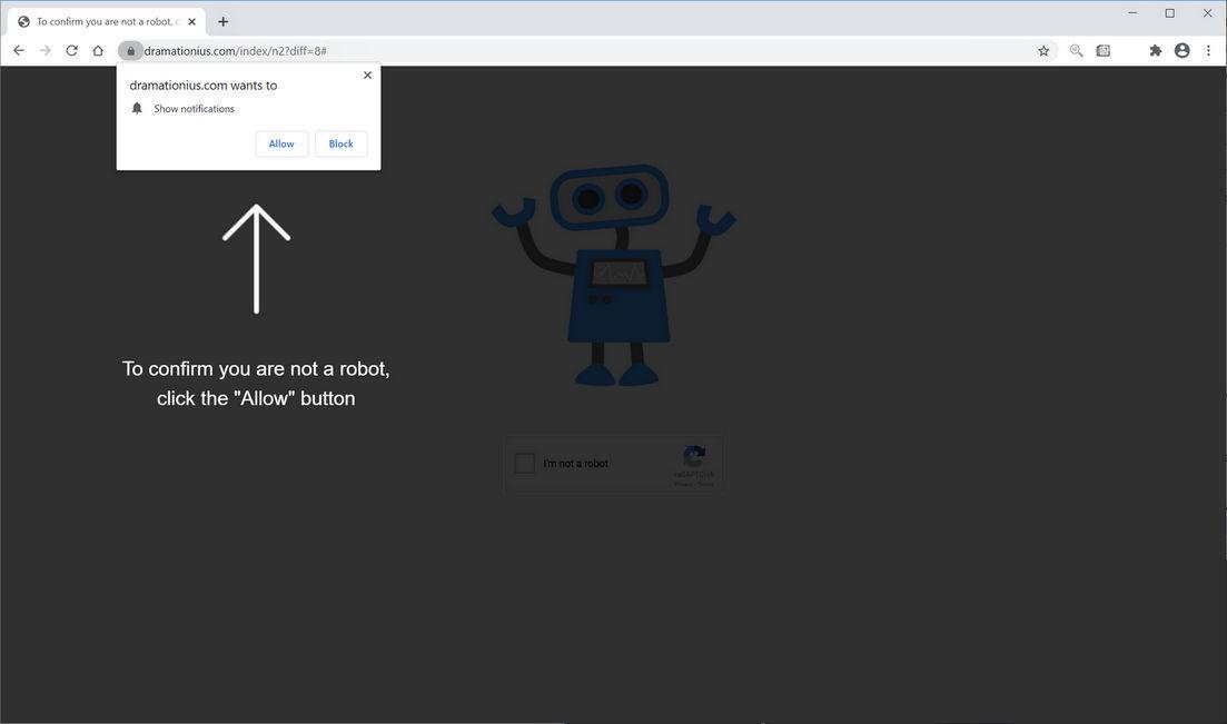 Image: Chrome browser is redirected to Dramationius.com