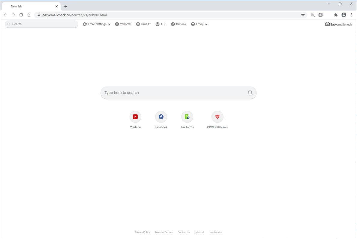 Image: Chrome browser is redirected to Easyemailcheck.co