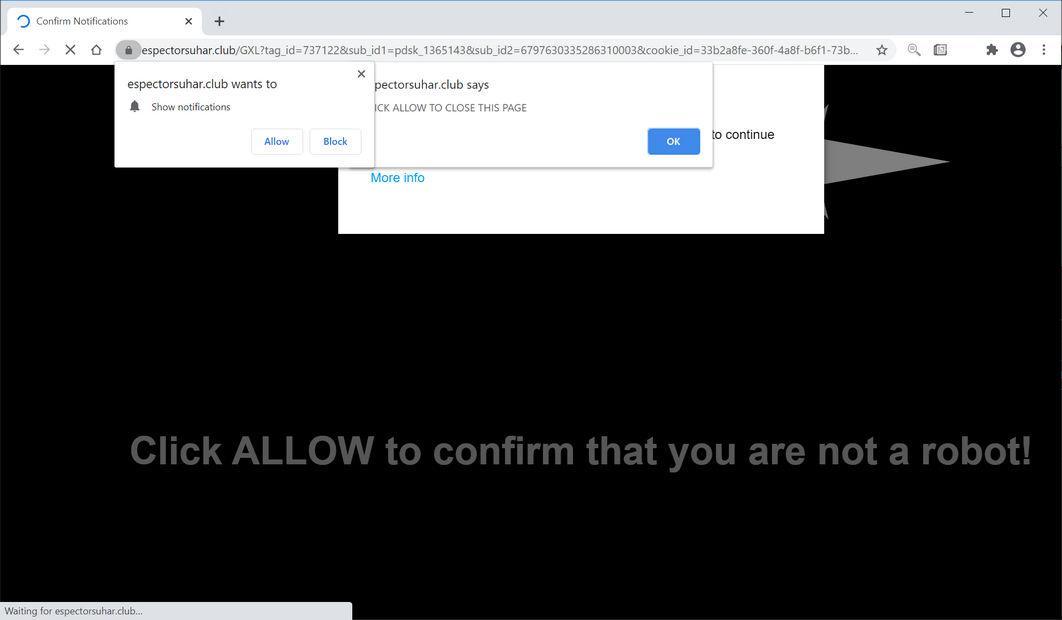 Image: Chrome browser is redirected to Espectorsuhar.club