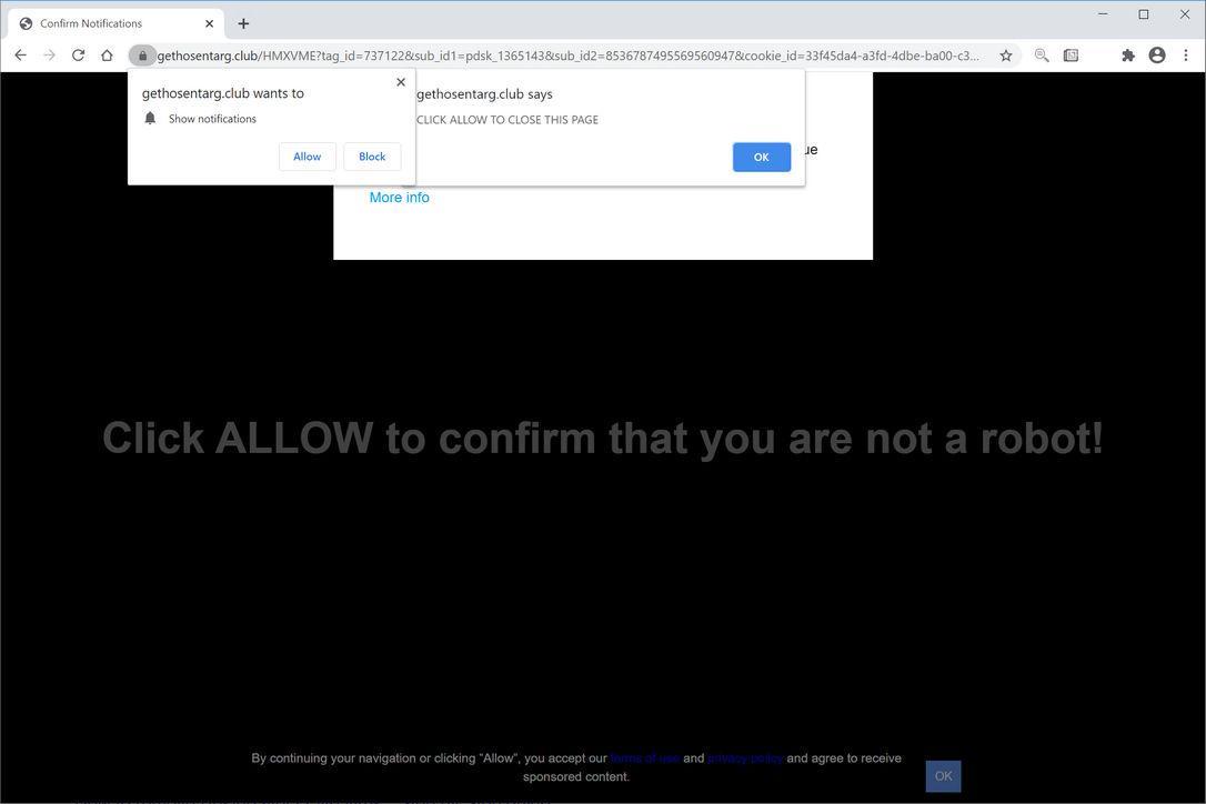 Image: Chrome browser is redirected to Gethosentarg.club
