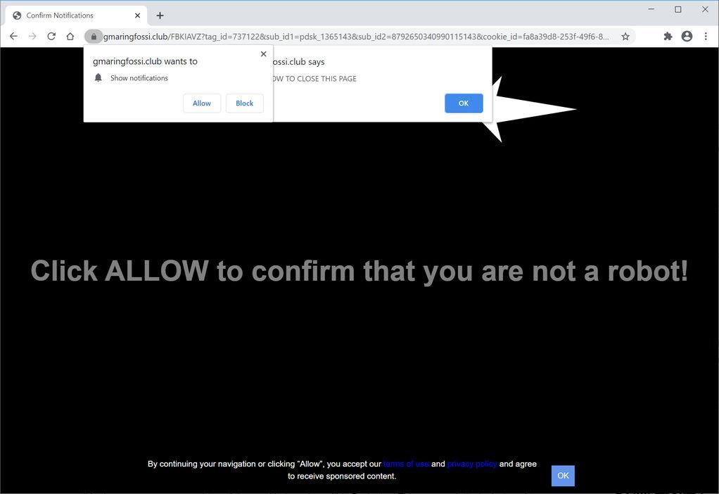 Image: Chrome browser is redirected to Gmaringfossi.club