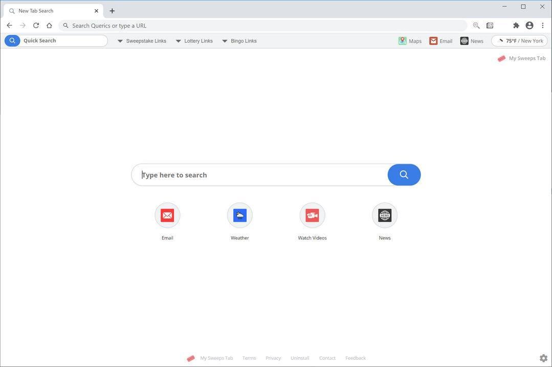 Image: Chrome browser is redirected to My Sweeps Tab