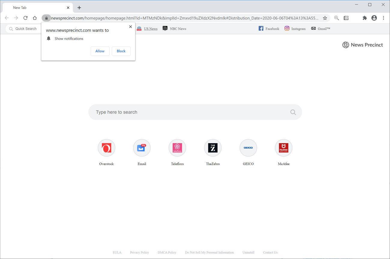 Image: Chrome browser is redirected to News Precinct