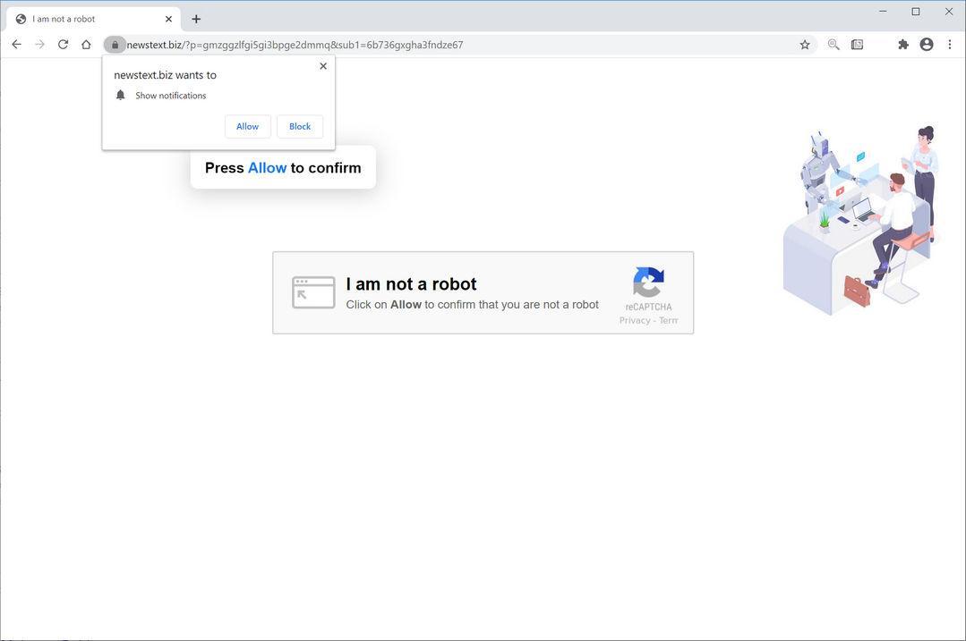 Image: Chrome browser is redirected to Newstext.biz