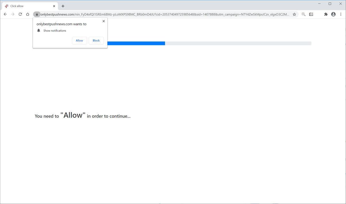 Image: Chrome browser is redirected to Onlybestpushnews.com