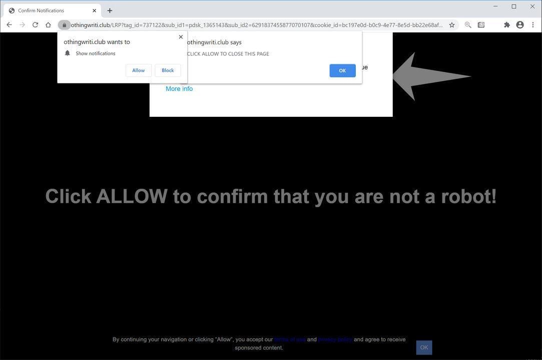 Image: Chrome browser is redirected to Othingwriti.club