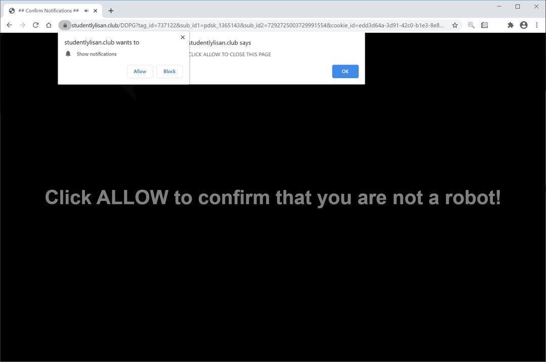 Image: Chrome browser is redirected to Studentlylisan.club