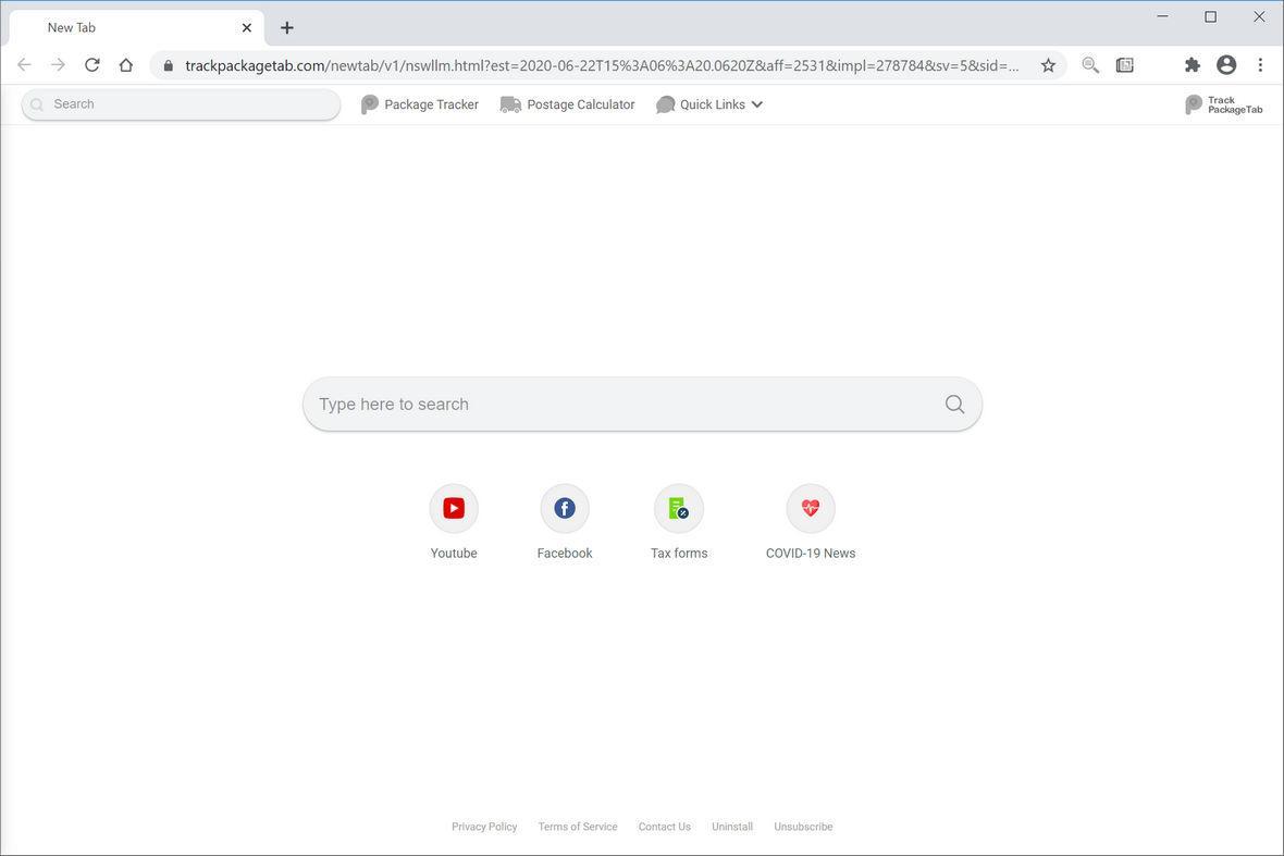 Image: Chrome browser is redirected to Track Package Tab