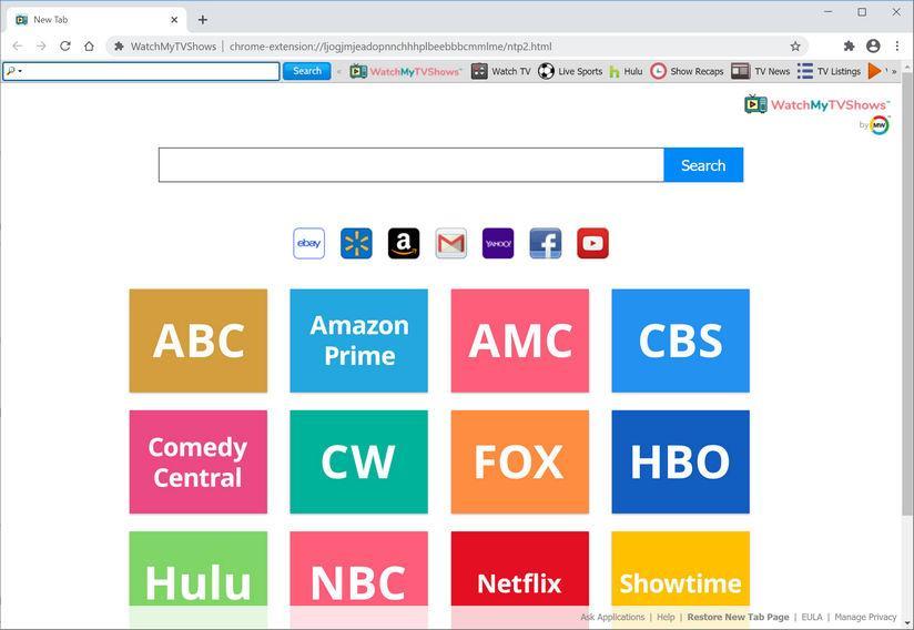 Image: Chrome browser is redirected to WatchMyTVShows