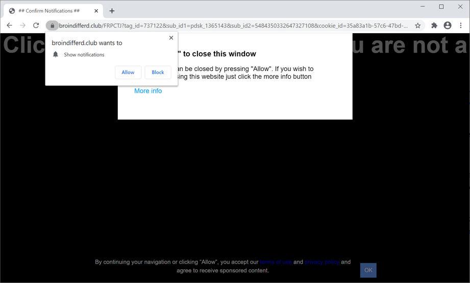 Image: Chrome browser is redirected to Broindifferd.club