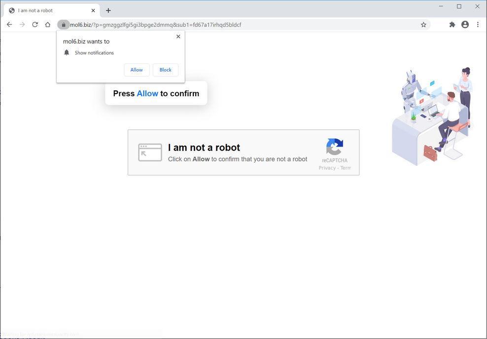 Image: Chrome browser is redirected to Mol6.biz