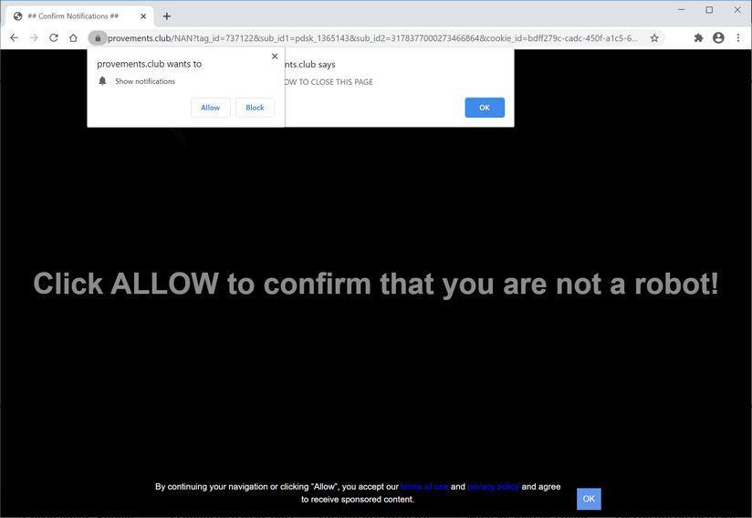Image: Chrome browser is redirected to Provements.club
