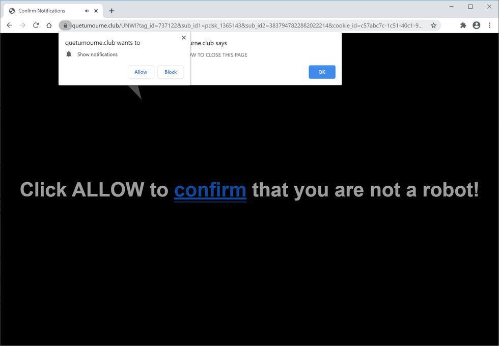 Image: Chrome browser is redirected to Quetumourne.club