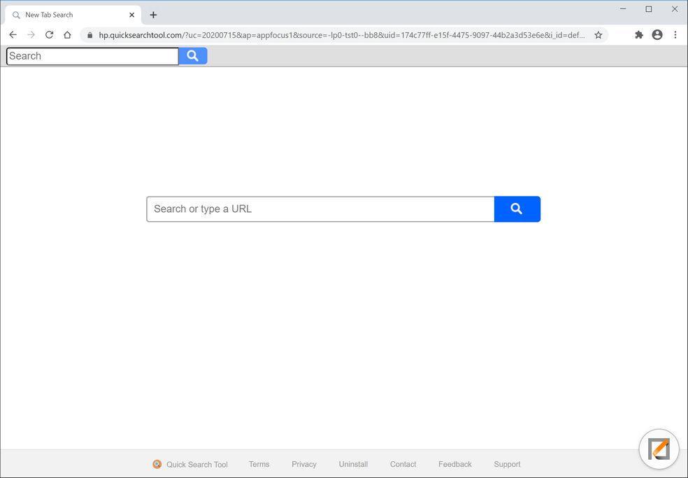 Image: Chrome browser is redirected to Search.quicksearchtool.com