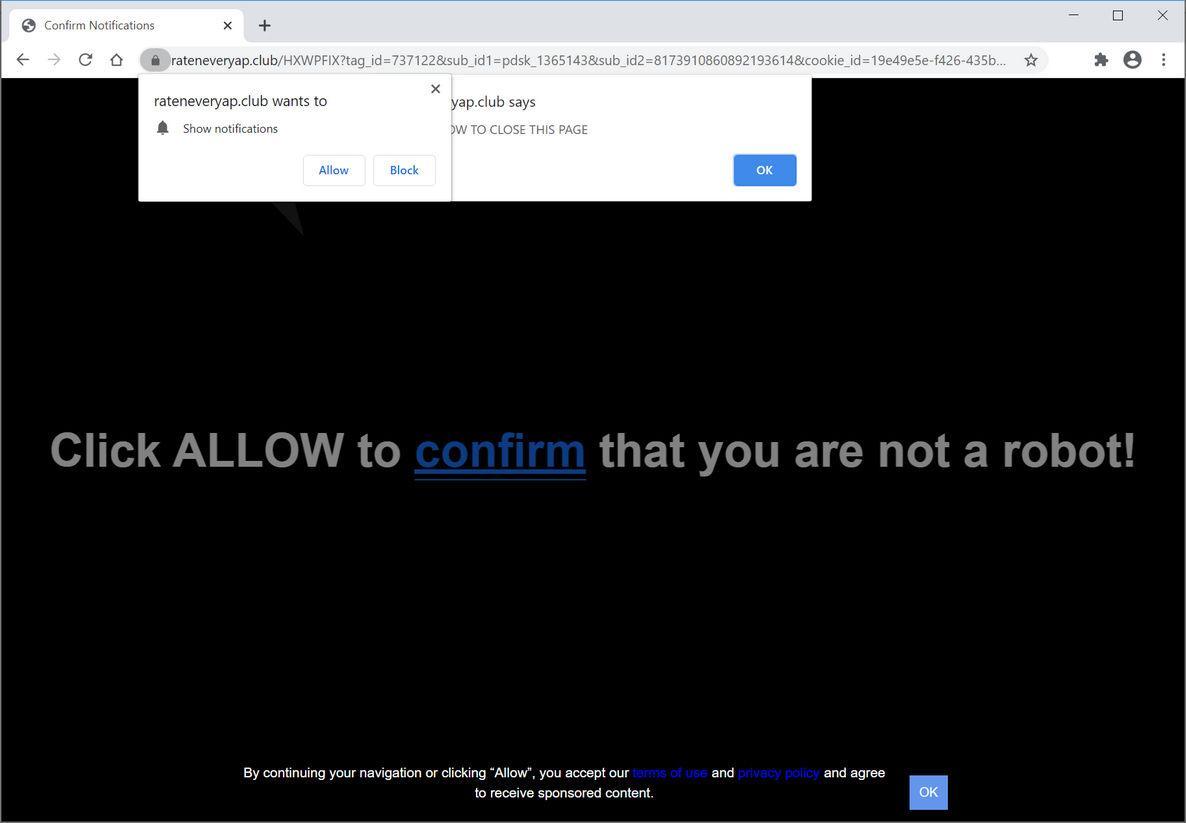 Image: Chrome browser is redirected to Rateneveryap.club