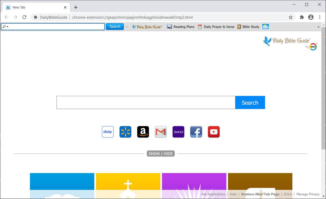 Image: Chrome browser is redirected to DailyBibleGuide