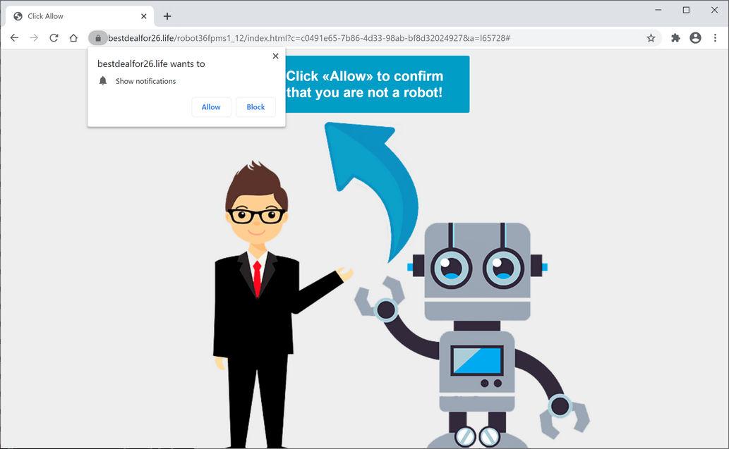 Image: Chrome browser is redirected to Bestdealfor26.life