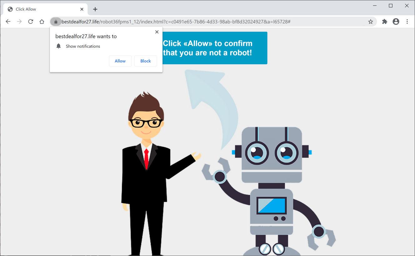 Image: Chrome browser is redirected to Bestdealfor27.life