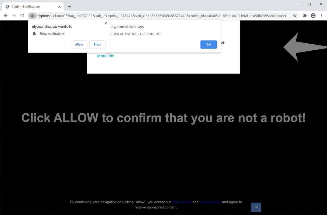 Image: Chrome browser is redirected to Elypionshi.club