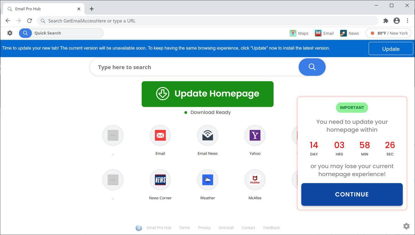 Remove Email Pro Hub browser hijacker (Virus Removal Guide) 1 Image: Chrome browser is redirected to Email Pro Hub