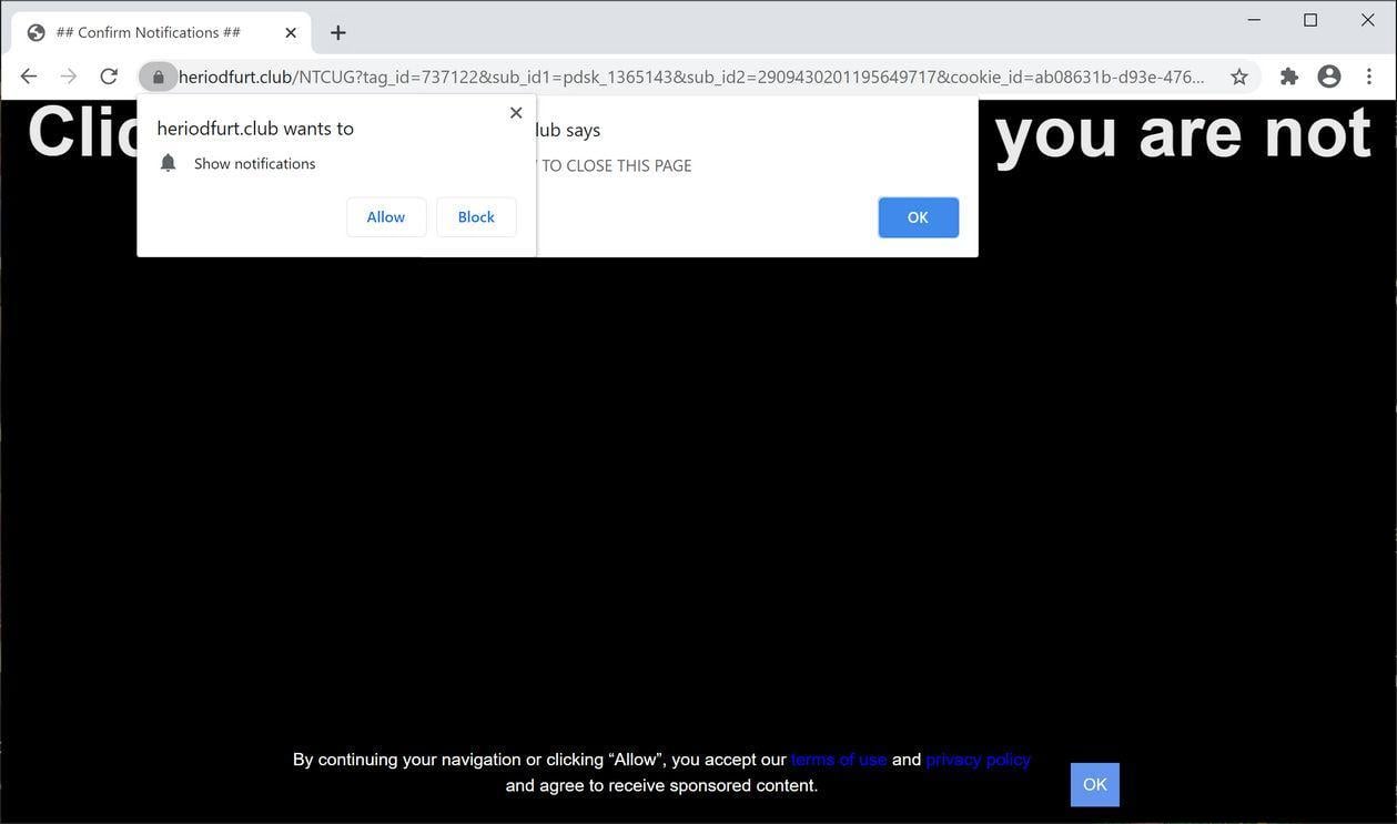 Image: Chrome browser is redirected to Heriodfurt.club
