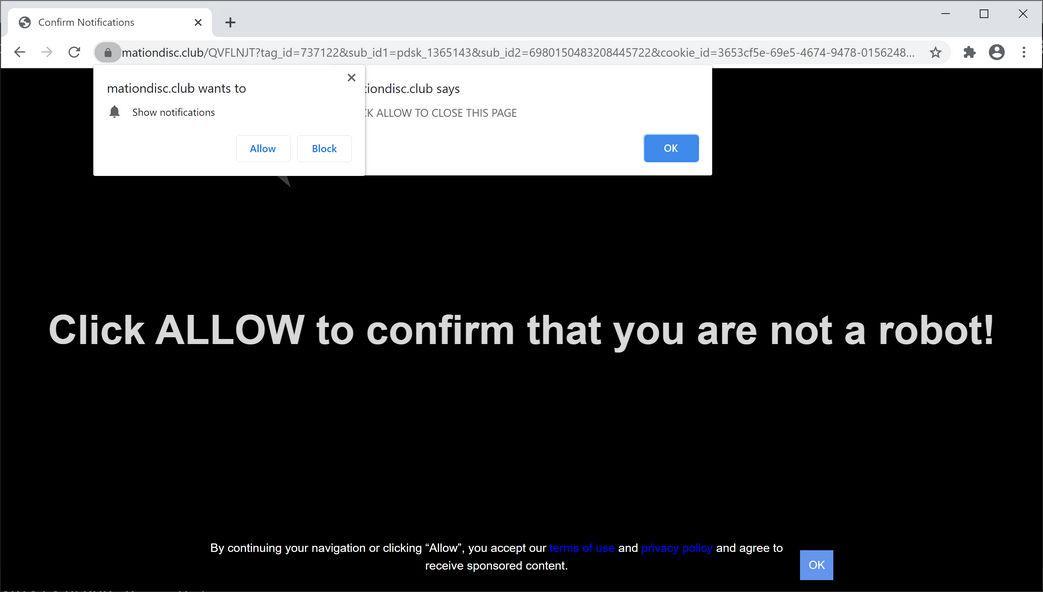 Image: Chrome browser is redirected to Mationdisc.club
