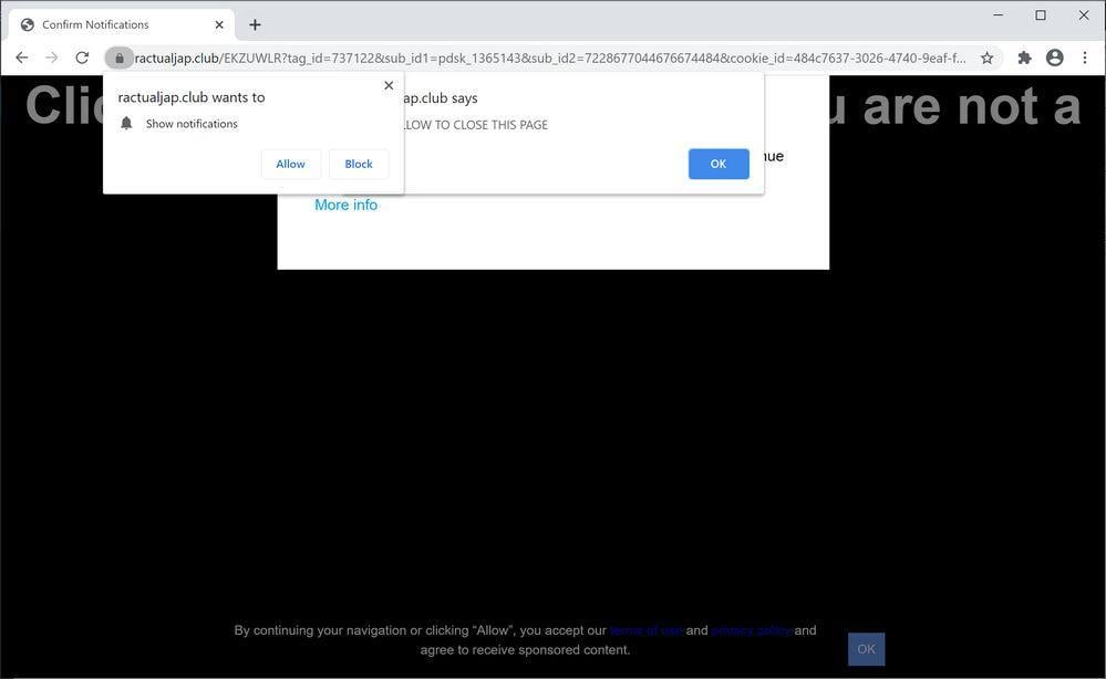 Image: Chrome browser is redirected to Ractualjap.club