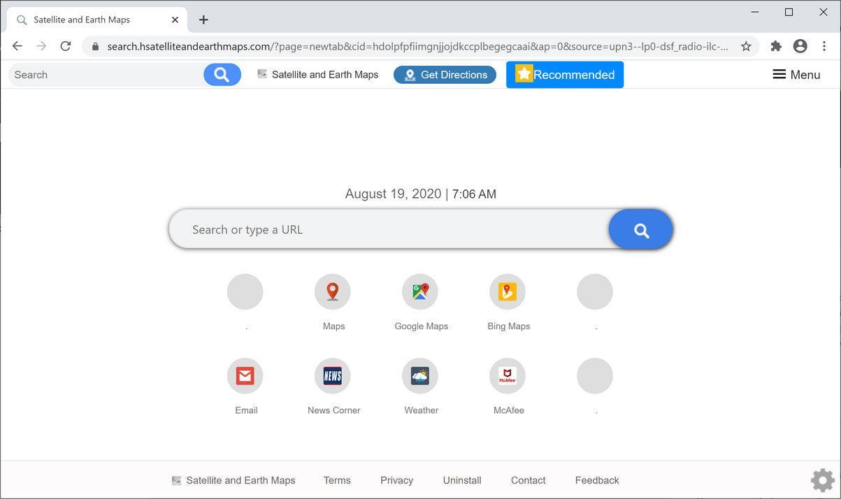 Image: Chrome browser is redirected to Satellite and Earth Maps