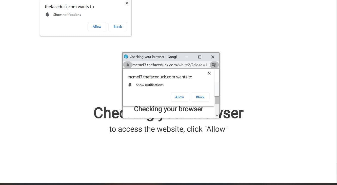 Image: Chrome browser is redirected to Thefaceduck.com