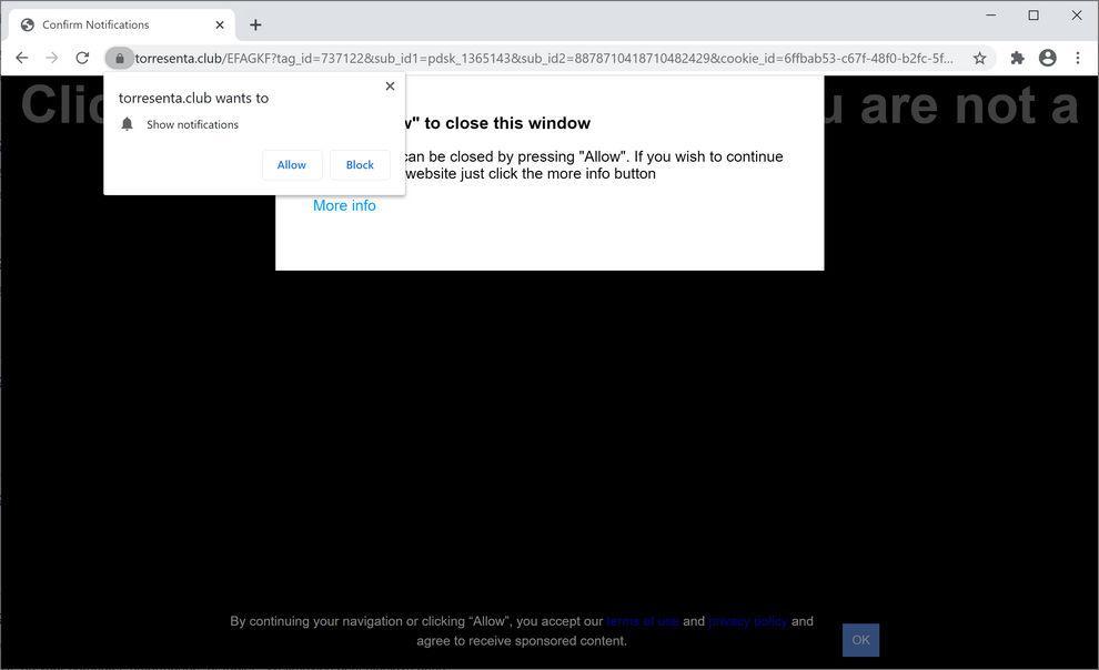 Image: Chrome browser is redirected to Torresenta.club
