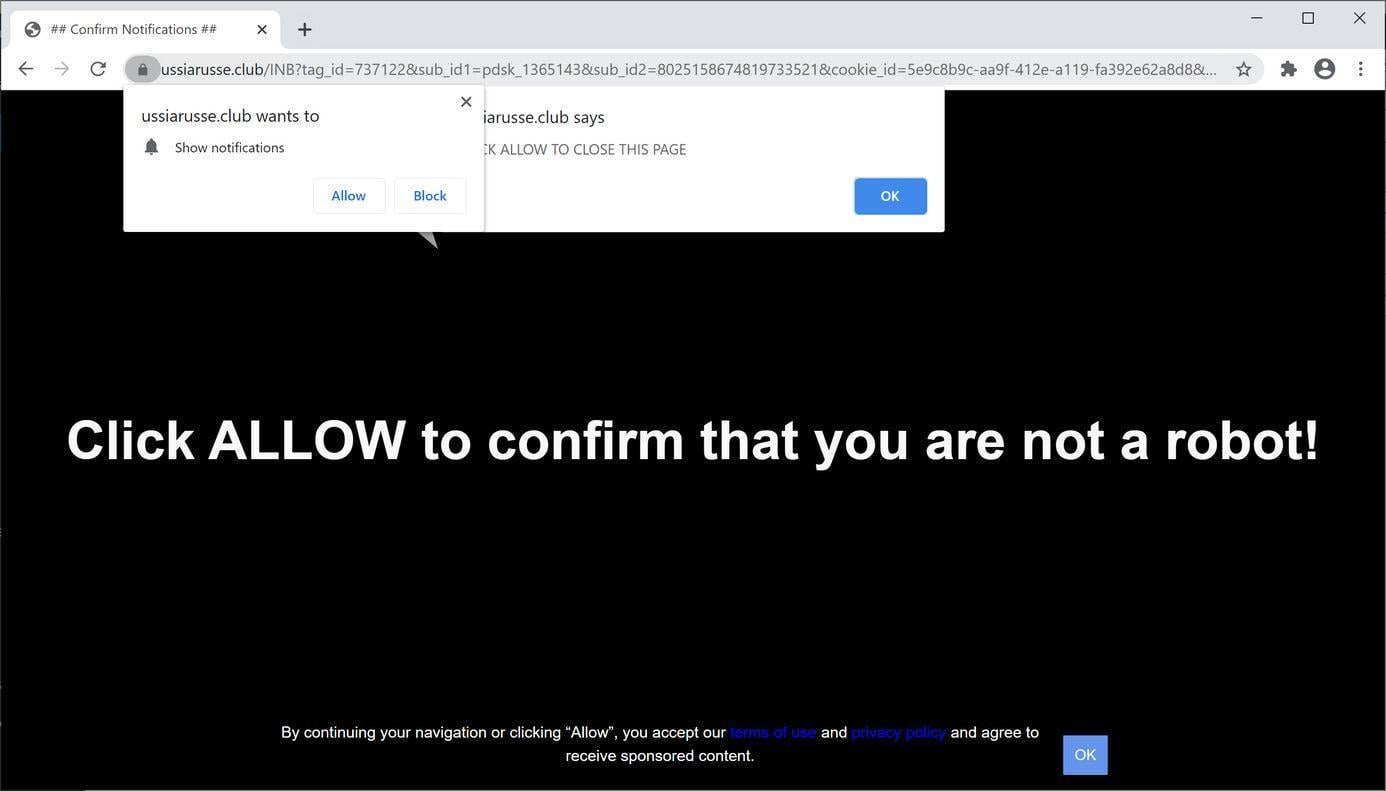 Image: Chrome browser is redirected to Ussiarusse.club