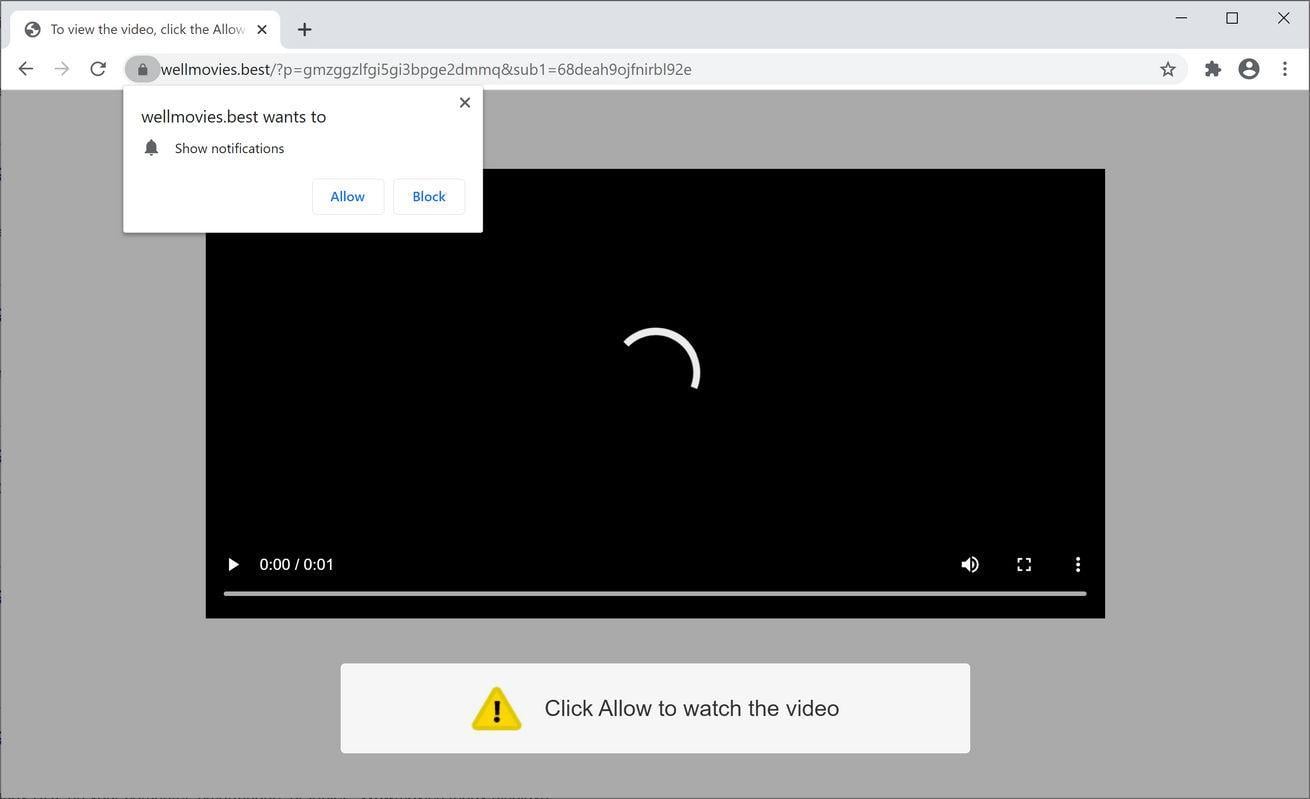 Image: Chrome browser is redirected to Wellmovies.best