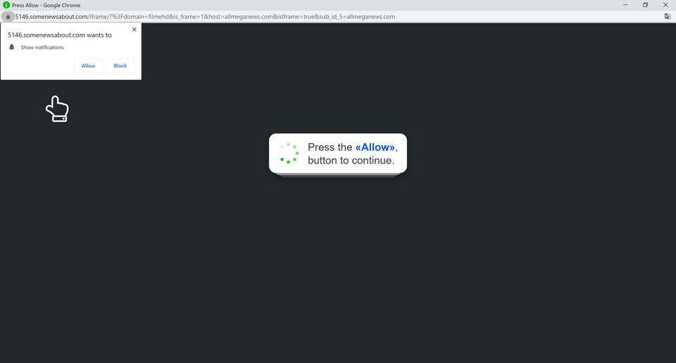 Image: Chrome browser is redirected to Allmeganews.com