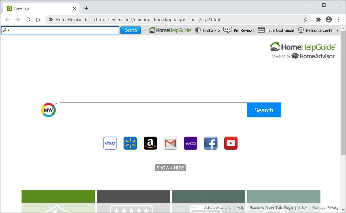 Bild: Der Chrome-Browser wird zu HomeHelpGuide umgeleitet