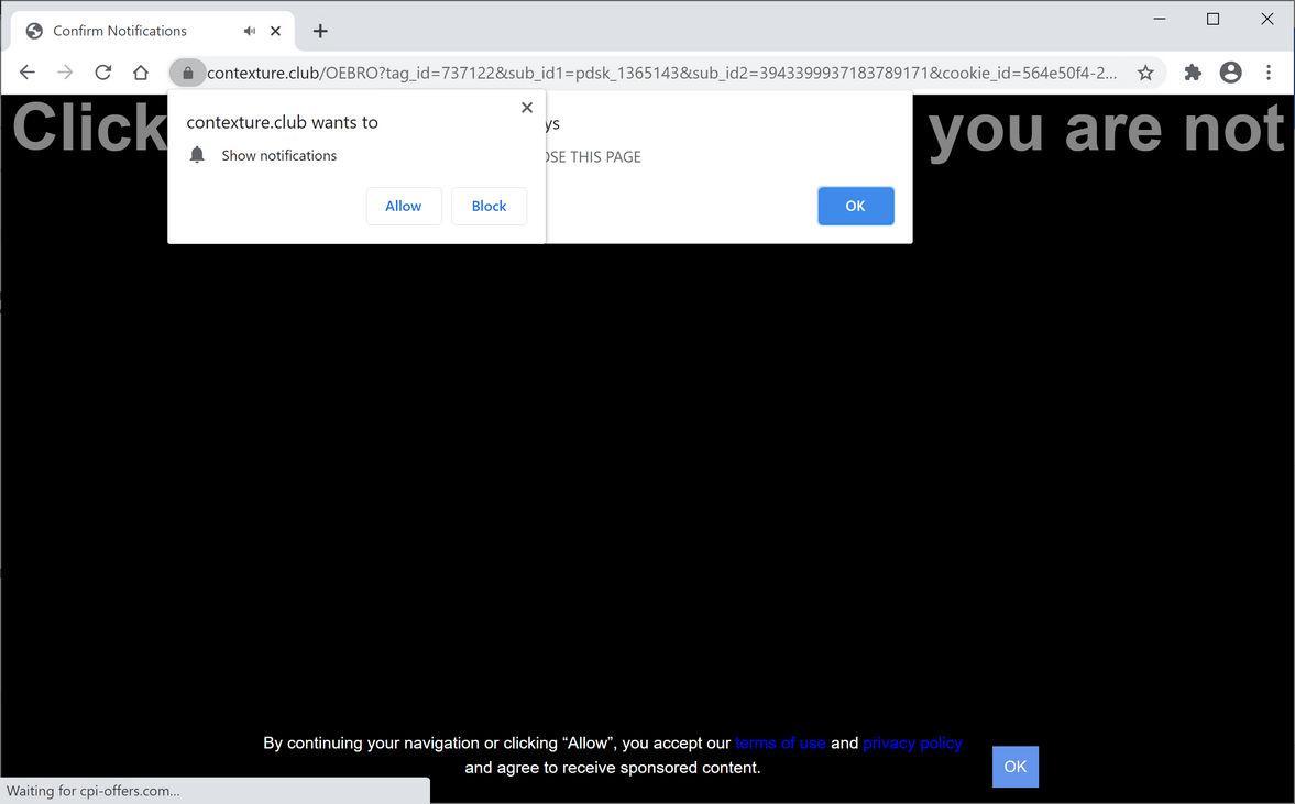 Image: Chrome browser is redirected to Contexture.club