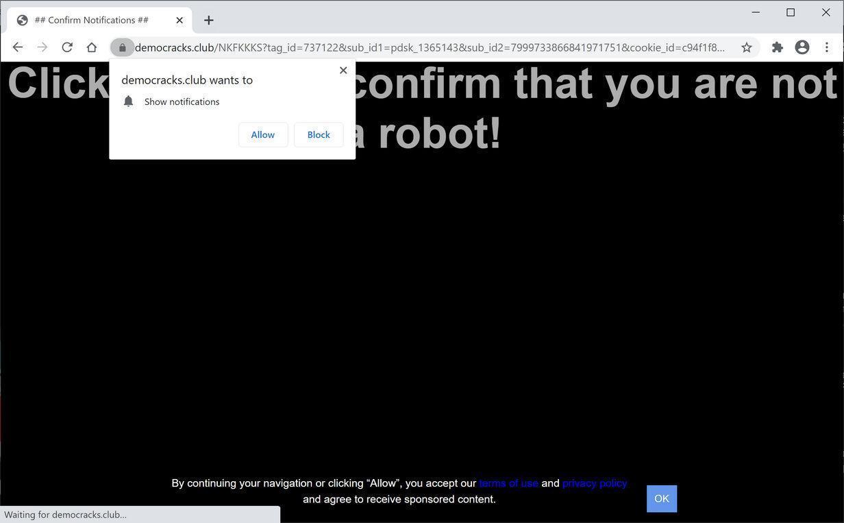 Image: Chrome browser is redirected to Democracks.club