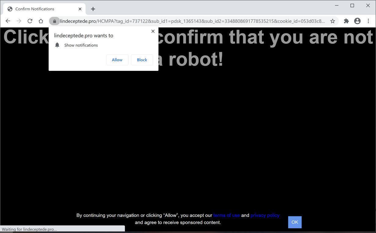 Image: Chrome browser is redirected to Lindeceptede.pro