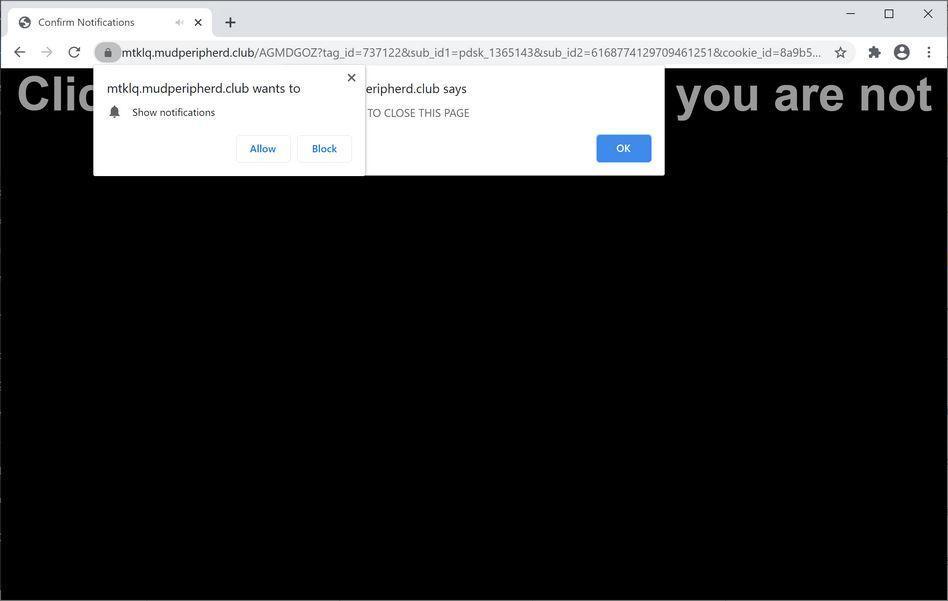 Image: Chrome browser is redirected to Mudperipherd.club