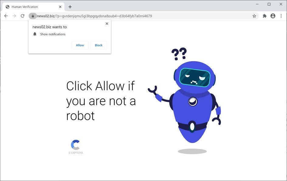 Image: Chrome browser is redirected to News02.biz