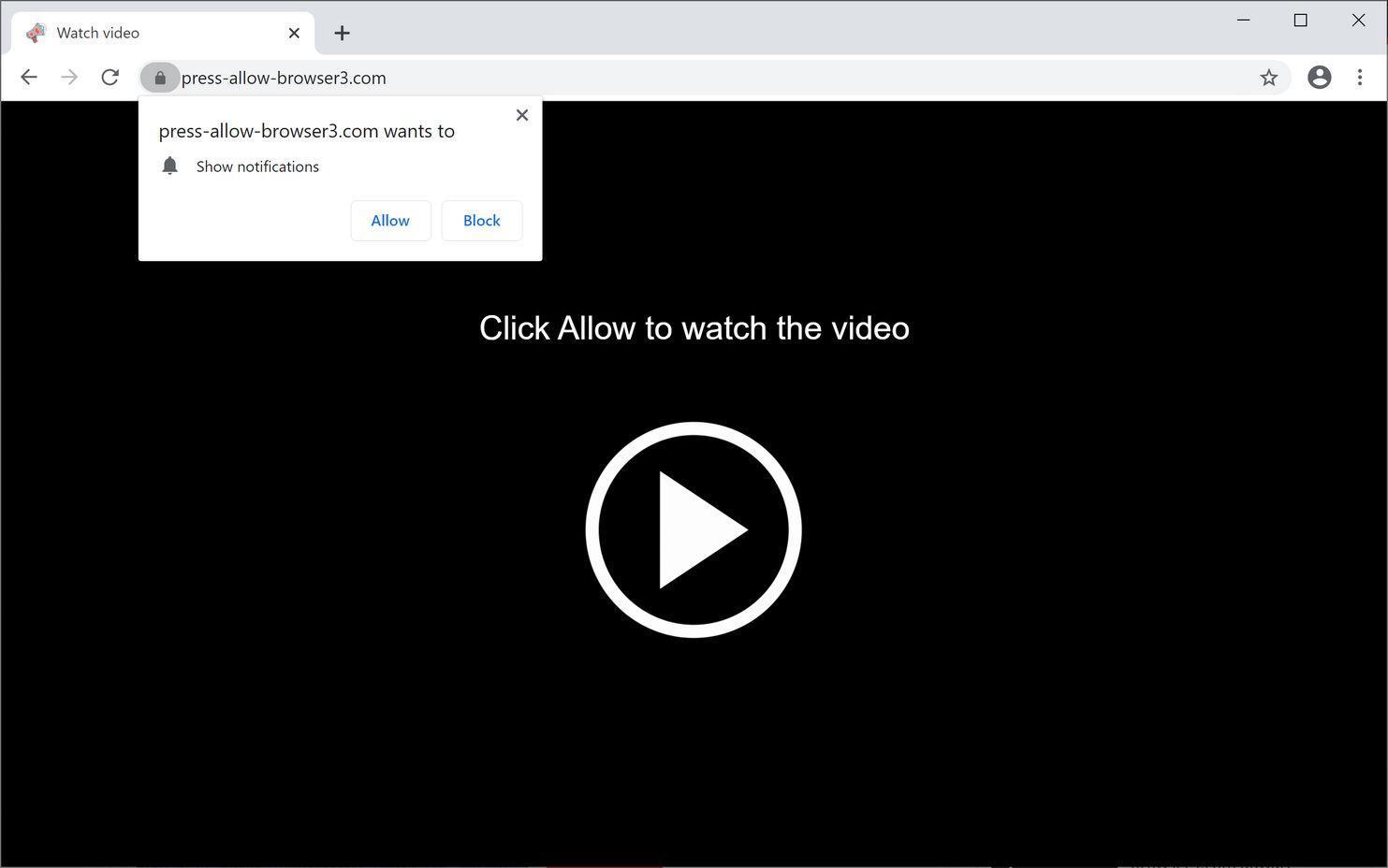 Image: Chrome browser is redirected to Press-allow-browser3.com